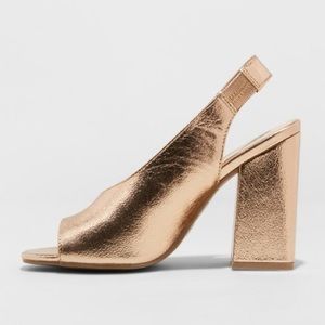 Rose Gold Open Toe Block Heels